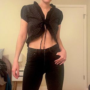 JAZMIN CHEBAR Black Polka Dot Sexy Crop Blouse